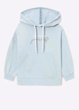 Голубое худи oversize с принтом Take a time to yourself для девочки Gloria Jeans