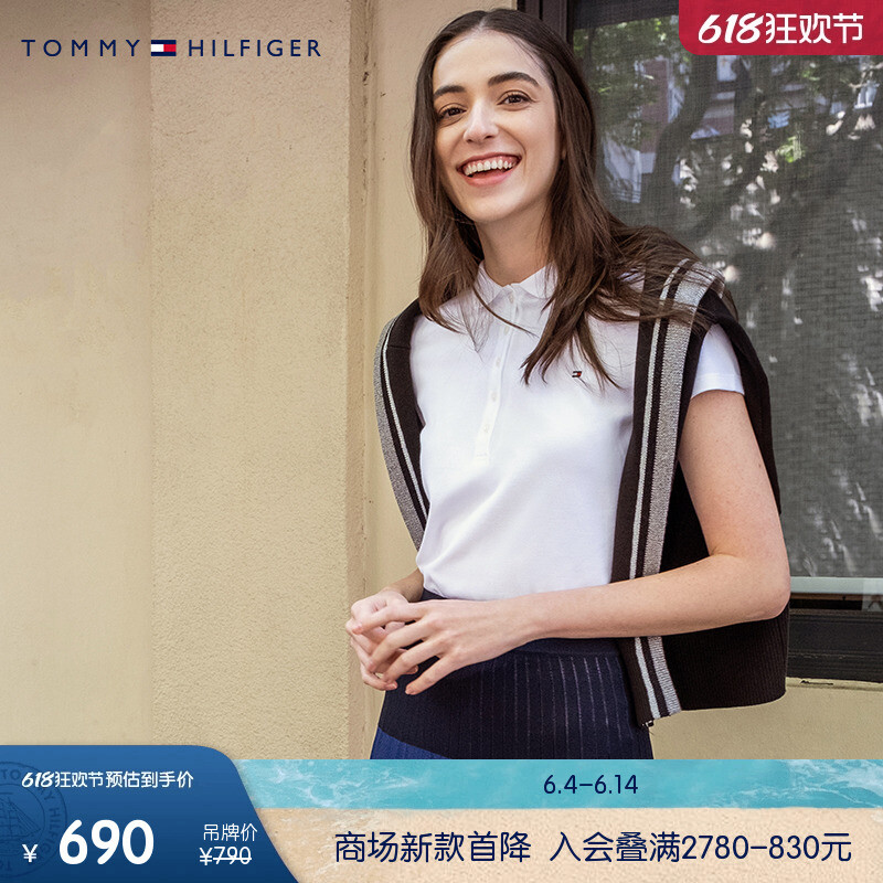 Рубашка-поло женская Tommy Hilfiger с вышитым логотипом, темно-синий