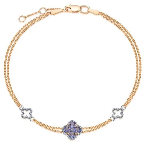 Браслет-цепочка Vesna jewelry, красное золото, 585 проба, родирование, танзанит, длина 18.5 см.