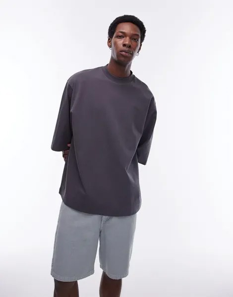Темно-серая футболка оверсайз с короткими рукавами премиум-класса Topman