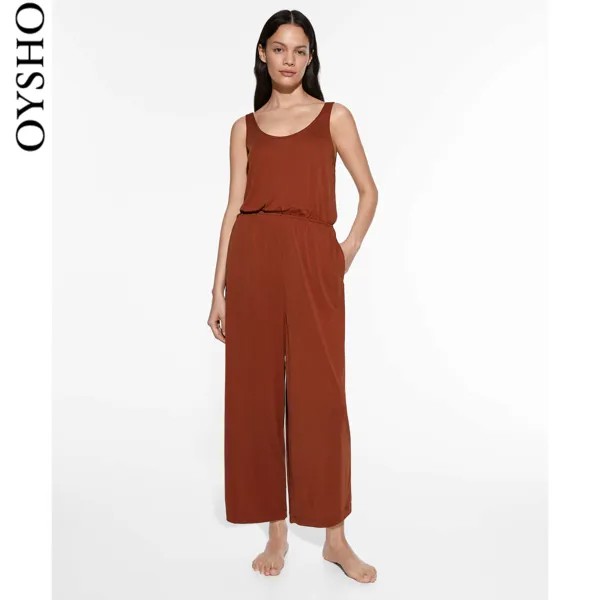 Длинный комбинезон Oysho из красно-коричневого модала, укороченные брюки 31250314 670, цвет Красно-коричневый