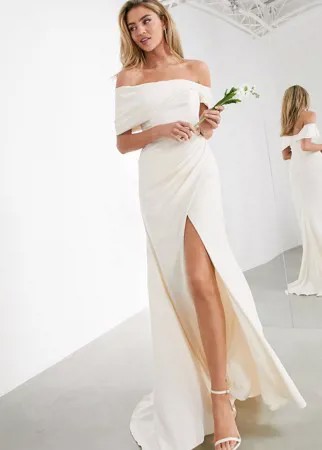 Свадебное платье со спущенными плечами и драпировкой ASOS EDITION-Белый