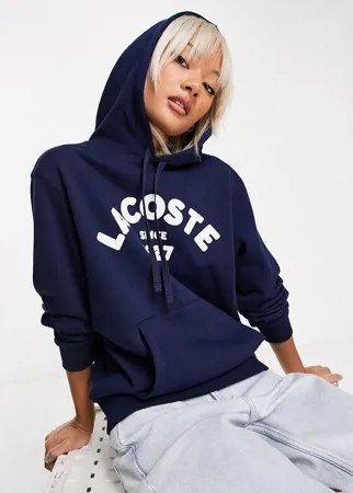 Темно-синий худи с дугообразным логотипом Lacoste