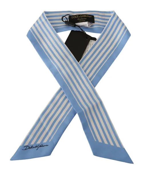DOLCE - GABBANA Шарф Синие полосы Саржевый шелковый платок-платок 100см x 6см Рекомендуемая розничная цена 300 долларов США