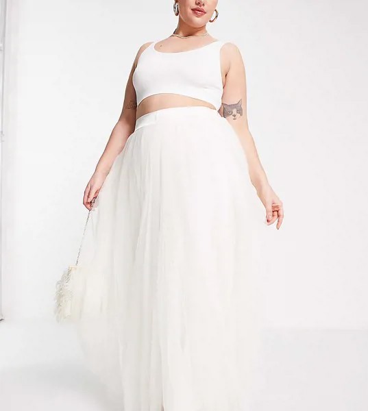 Свадебная пышная юбка макси из тюля цвета слоновой кости (от комплекта) Lace & Beads Plus-Белый