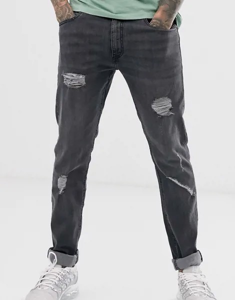 Супероблегающие джинсы с рваной отделкой Ringspun-Серый