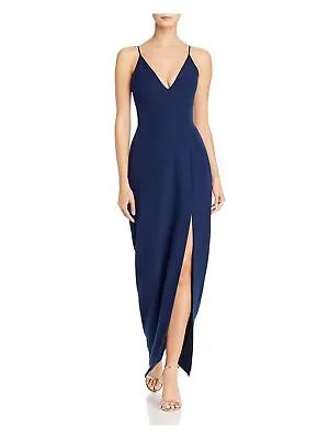 Женское длинное вечернее платье WAYF темно-синего цвета с V-образным вырезом на тонких бретелях S