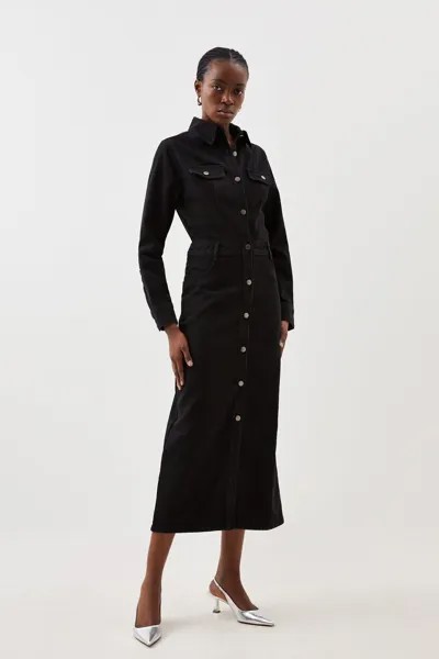Джинсовое платье-рубашка миди с длинными рукавами Karen Millen, черный