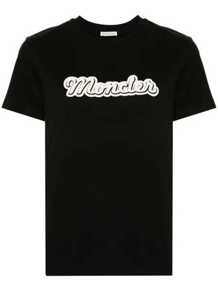 Moncler футболка с логотипом и флокированием, черный