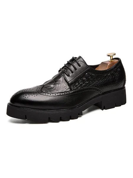 Milanoo Men's Croc Print Wingtip Oxfords Dress Shoes in Black