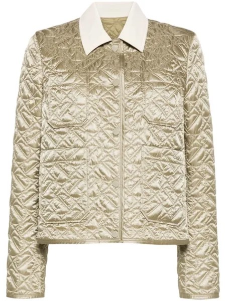 Moncler стеганая куртка-рубашка с вельветовым воротником, зеленый