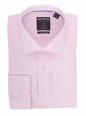 Облегающая классическая рубашка из 100 двухслойного хлопка с раздвинутым воротником в розовую полоску без морщин