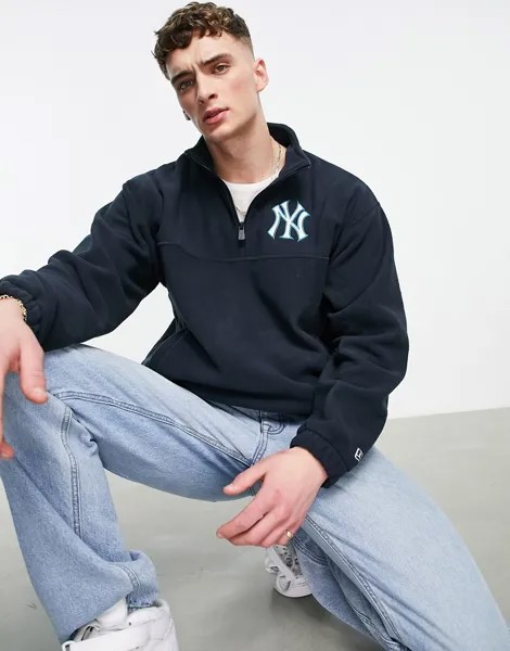 Черный флисовый свитшот с короткой молнией New Era New York Yankees Heritage