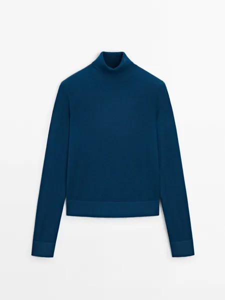 Вязаный джемпер с высоким воротом Massimo Dutti, синий