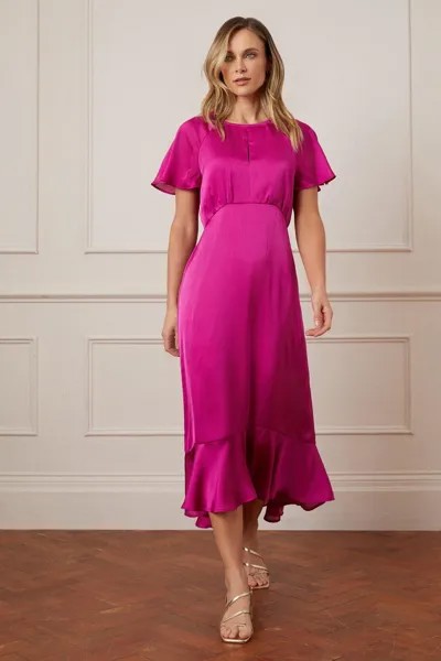 Атласное платье миди премиум-класса с заниженным подолом Wallis, фиолетовый