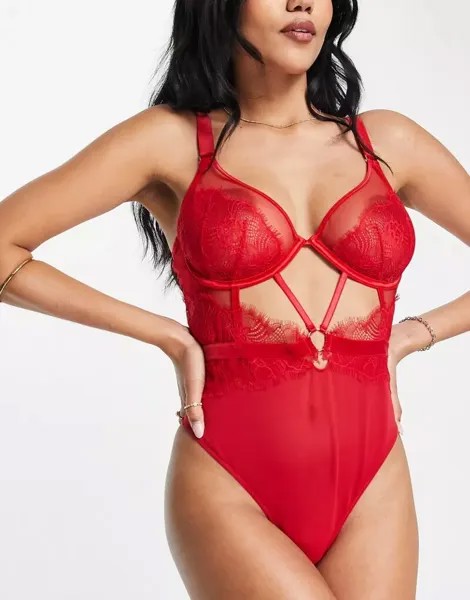 Красное боди из кружева и сетки на косточках ASOS Fuller Bust Viv