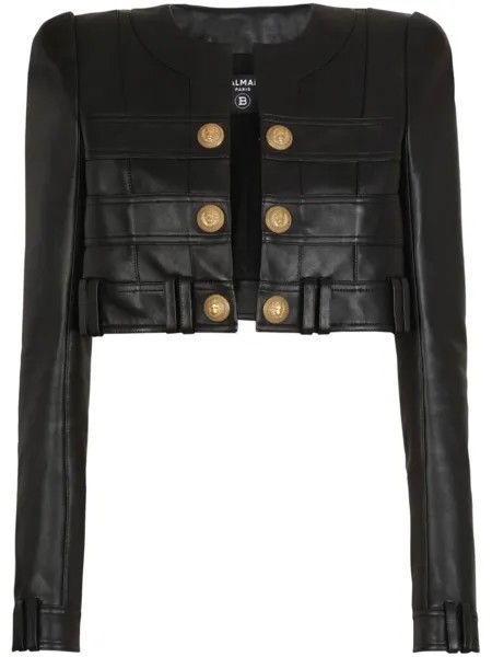 Balmain leather cropped jacket, черный