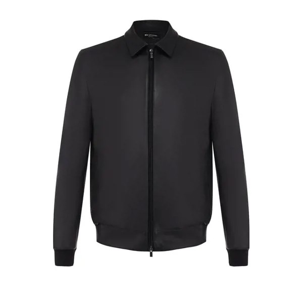 Кожаный бомбер на молнии с отложным воротником Kiton