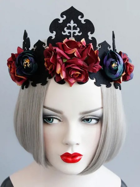 Milanoo Tiara Crown For Women Polyester Roses Gothic Costume Accessories