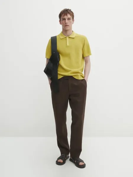 Рубашка-Поло вафельной вязки Massimo Dutti, зеленый