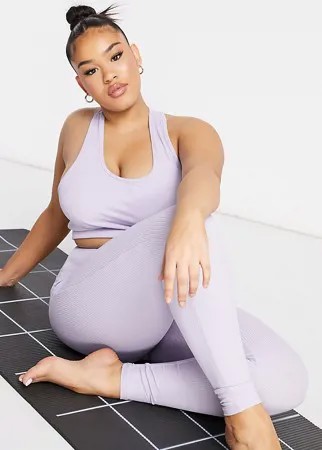 Спортивный бюстгальтер в стиле кроп-топ в рубчик ASOS 4505 Curve-Фиолетовый цвет