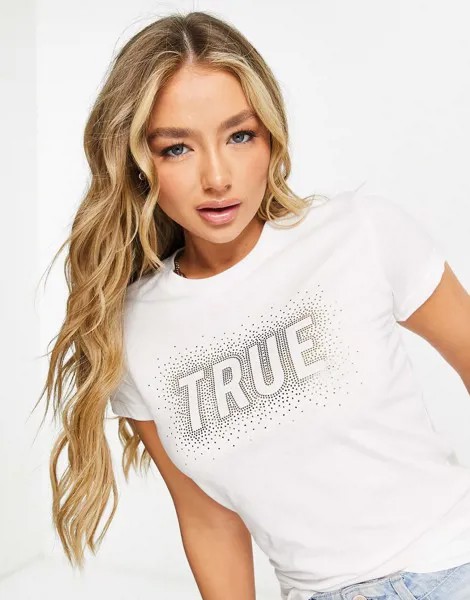 Белая футболка с круглым вырезом и отделкой блестками True Religion-Белый