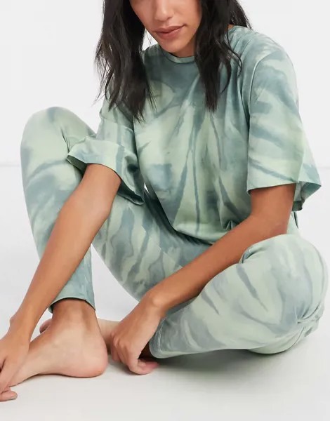 Зеленый пижамный комплект с принтом тай-дай из oversized-футболки и леггинсов ASOS DESIGN-Зеленый цвет