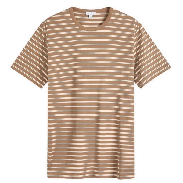 Футболка Sunspel Classic Crew Neck Stripe T-Shirt, цвет Dark Sand & Ecru Tramline Stripe