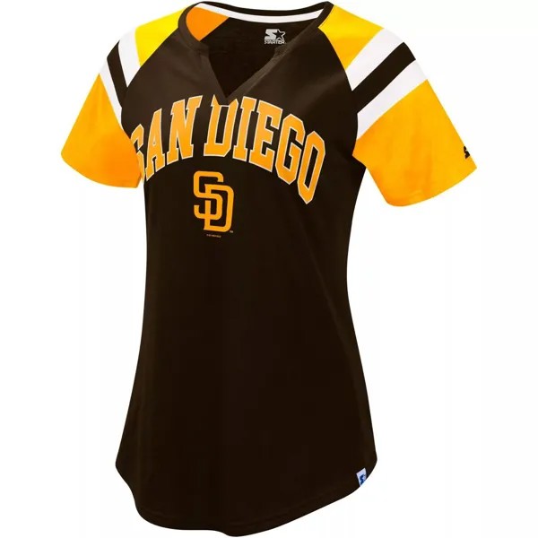 Женская стартовая коричневая/золотая футболка San Diego Padres Game с вырезом реглан Starter
