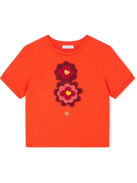 Dolce & Gabbana Kids футболка с цветочной нашивкой