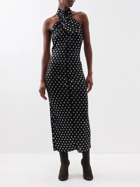 Платье макси из джерси с люверсами ALAÏA, черный