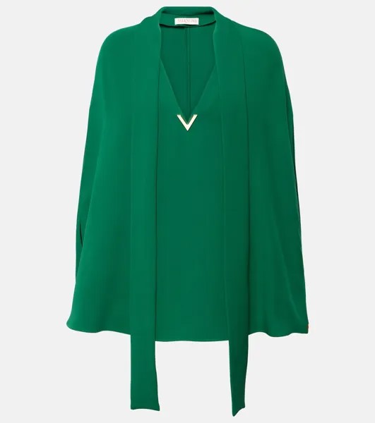 Шелковая блузка с накидкой и воротником-стойкой Valentino, зеленый