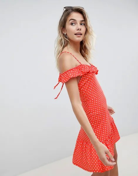 Сарафан мини в горошек с открытой спиной и оборкой ASOS DESIGN-Мульти