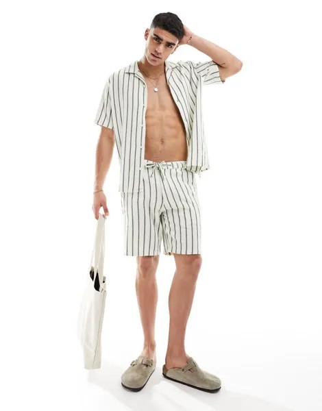 Selected Homme – зеленые шорты в фактурную полоску, часть комплекта