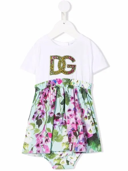 Dolce & Gabbana Kids платье-трапеция с цветочным принтом и логотипом