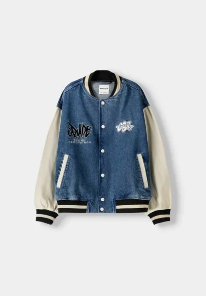Бомбер Varsity Bershka, светло-голубой деним