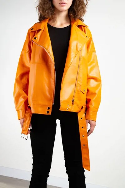 Куртка женская AFTF BASIC к/з W2255 + ремень (S, Оранжевый)