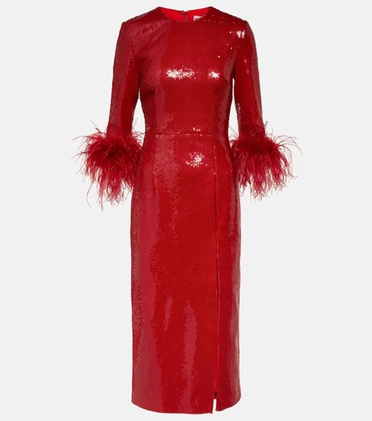 Платье миди nika с перьями и пайетками Rebecca Vallance, красный