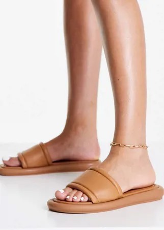 Светло-коричневые кожаные мюли-сандалии с мягким ремешком с мягким уплотнителем Topshop Piza-Коричневый цвет