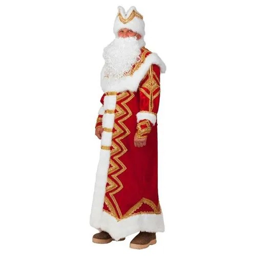 Карнавальный костюм «Дед Мороз Великолепный», шуба, шапка, варежки, борода, мешок, р. 54-56