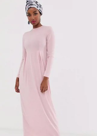 Розовое трикотажное платье макси с длинными рукавами Verona-Розовый