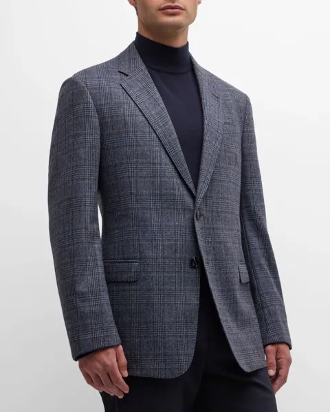 Мужское спортивное пальто из шерсти и кашемира в клетку Giorgio Armani, цвет Solid Dark Blue
