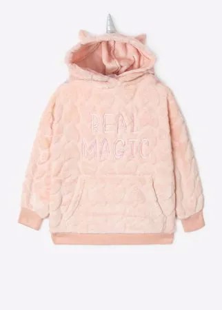 Розовое велюровое худи oversize с вышивкой для девочки Gloria Jeans