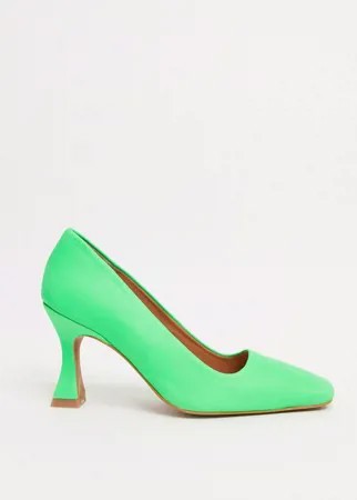 Зеленые кожаные туфли-лодочки с квадратным носком ASOS DESIGN-Зеленый