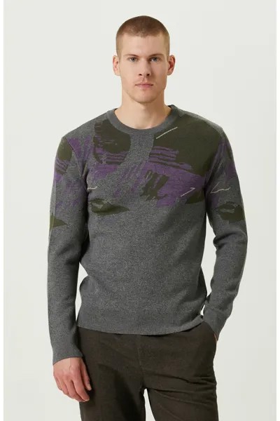 Трикотажный свитер с геометрическим узором антрацитового цвета Network, серый