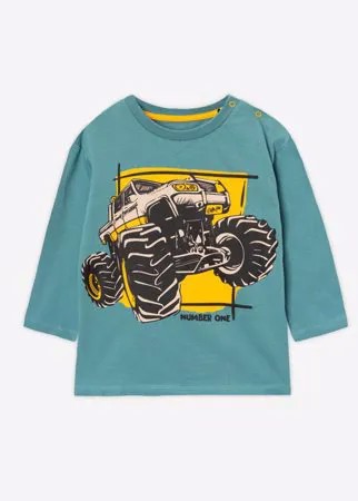 Бирюзовый лонгслив oversize с машиной для мальчика Gloria Jeans