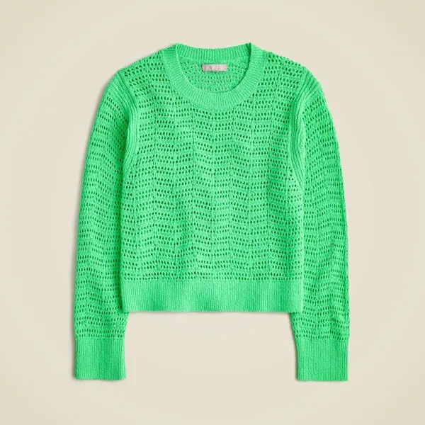Свитер с круглым вырезом и ажурной отделкой J.Crew, зеленый