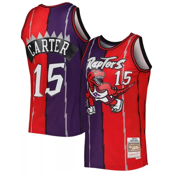 Мужская майка Mitchell & Ness Vince Carter фиолетово-красная Toronto Raptors Hardwood Classics 1998-99 Split Swingman Джерси