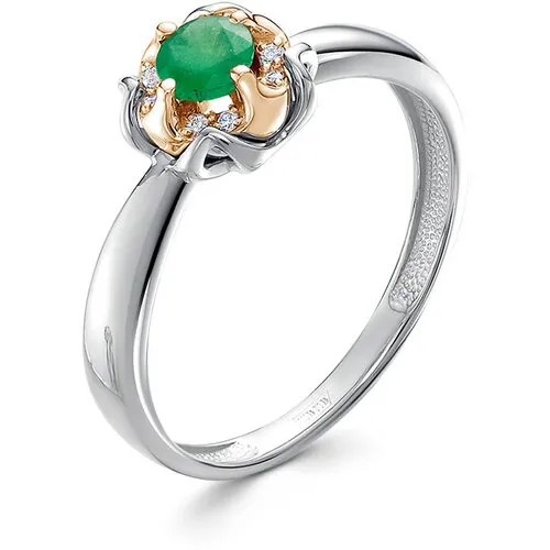 Кольцо Vesna jewelry, белое золото, 585 проба, родирование, изумруд, размер 17.5, зеленый