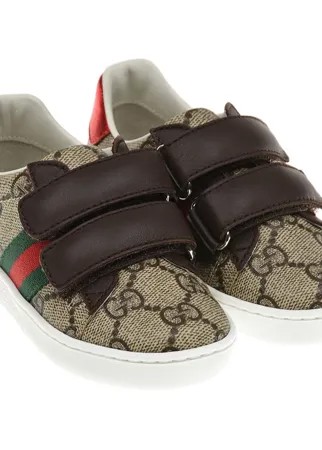 Коричневые кеды с застежками велкро GUCCI